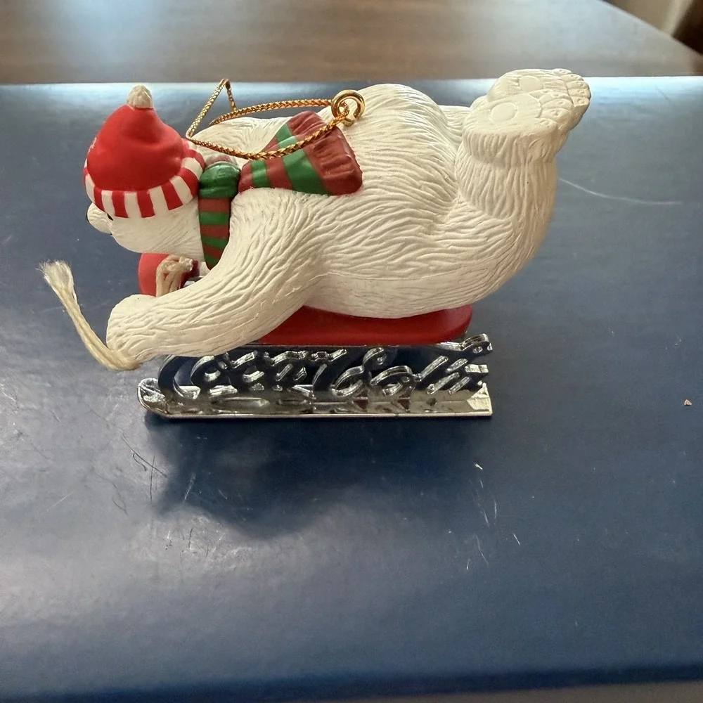 Coca-Cola Sledding Polar Bear Christmas Tree Ornament Coke Holiday